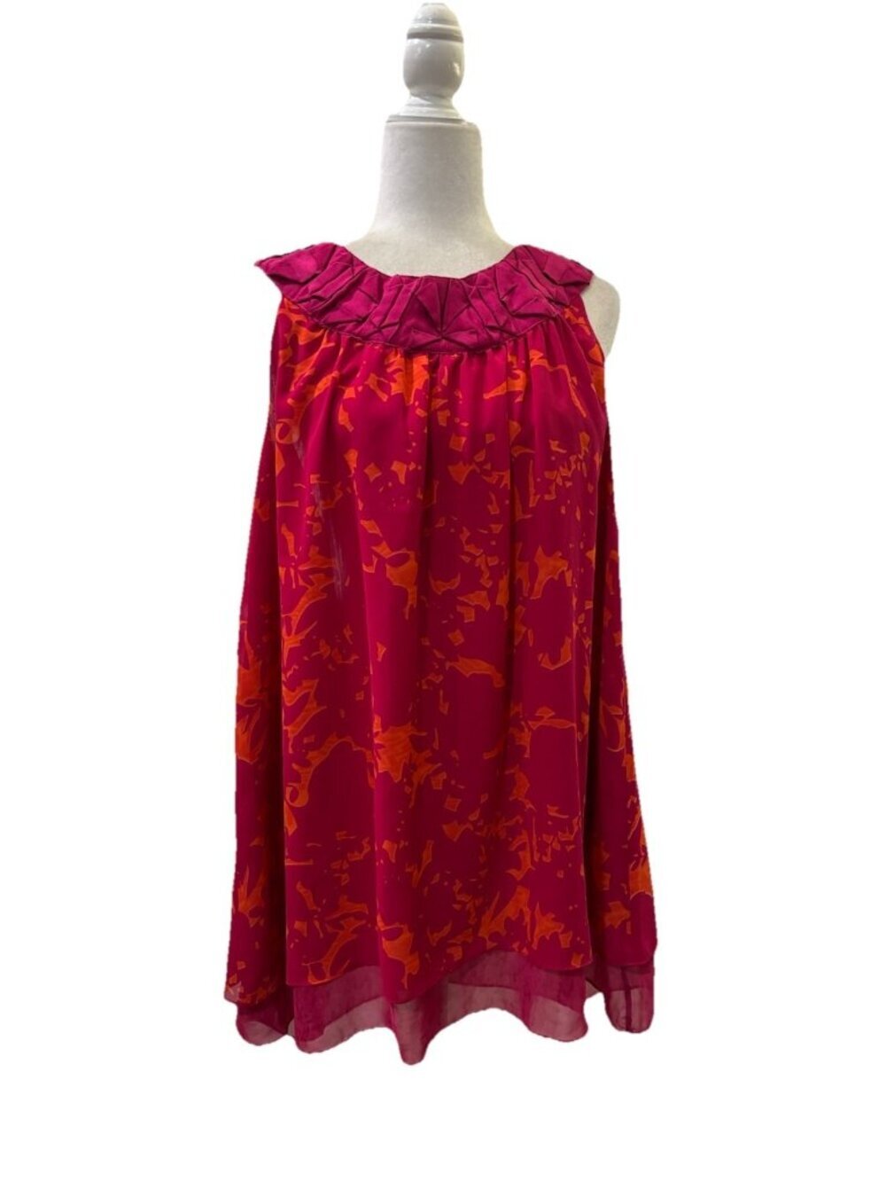 Cabi Origami Ribbon Layered Floral Chiffon Tank Blouse Pink Orange Size Large